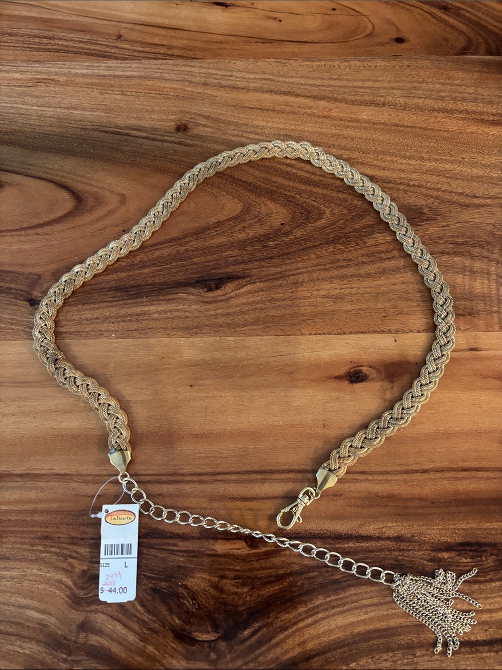 Talbots Gold Braided Chain Belt with Tassel